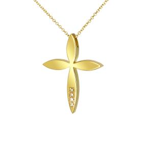 Σταυρός με Αλυσίδα Χρυσός K14 με Διαμάντια SKU-80044