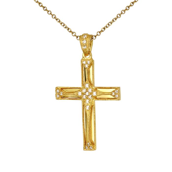 Σταυρός Βάπτισης Χρυσός K14 με Ζιργκόν SKU-80111