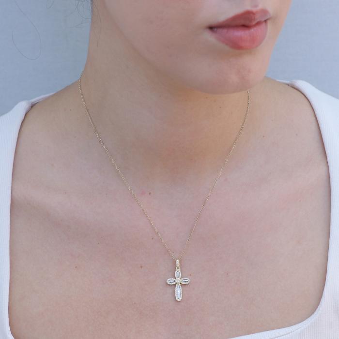 Σταυρός Βάπτισης Λευκόχρυσος & Χρυσός K14 με Ζιργκόν SKU-80112