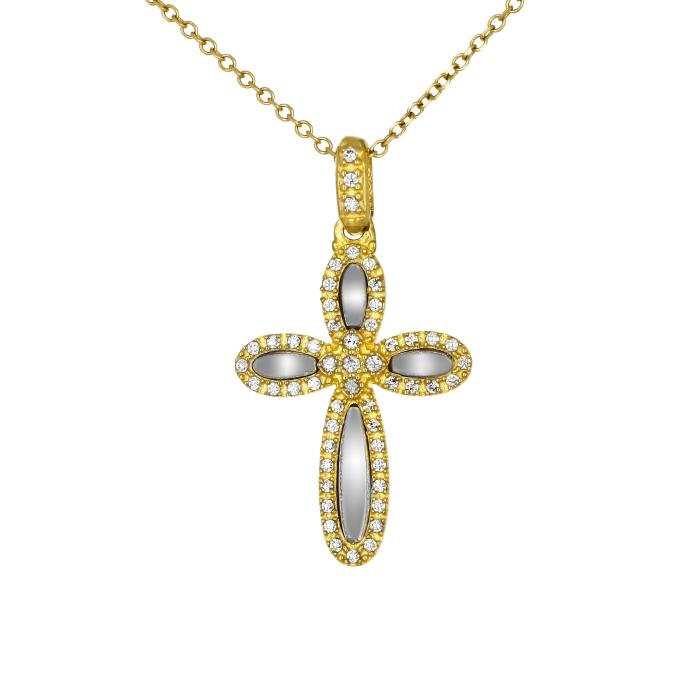 Σταυρός Βάπτισης Λευκόχρυσος & Χρυσός K14 με Ζιργκόν SKU-80112
