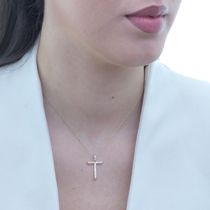 Σταυρός Βάπτισης Χρυσός K14 με Λευκά Ζιργκόν SKU-80172