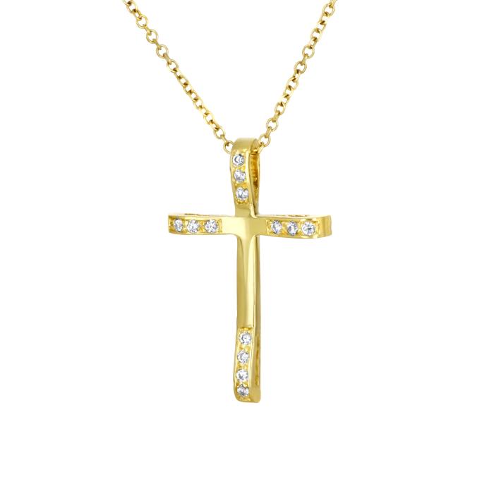 Σταυρός Βάπτισης με Διαμάντια Χρυσός Κ14 SKU-80173
