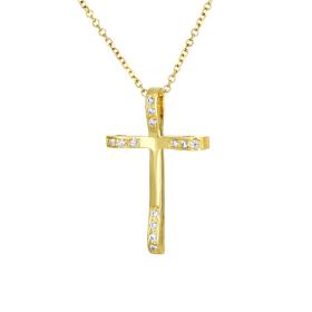 Σταυρός Βάπτισης με Διαμάντια Χρυσός Κ14 SKU-80173