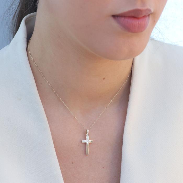 Σταυρός Βάπτισης Χρυσός K14 με Λευκά Ζιργκόν SKU-80179