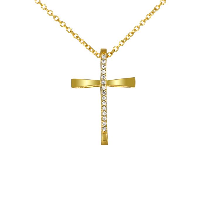 Σταυρός Βάπτισης με Αλυσίδα Χρυσός Κ14 με Λευκά Ζιργκόν SKU-80368