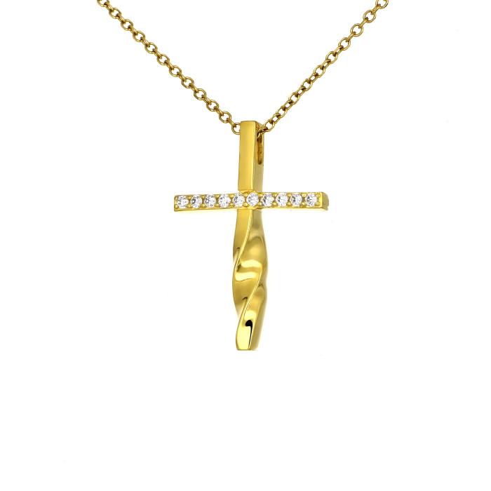 Σταυρός Βάπτισης Χρυσός K14 με Λευκά Ζιργκόν SKU-80745