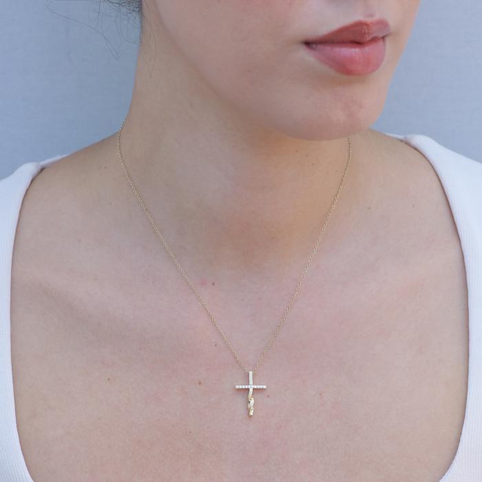 Σταυρός Βάπτισης Χρυσός K14 με Λευκά Ζιργκόν SKU-80745