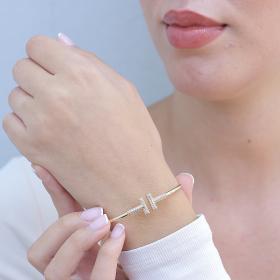 Βραχιόλι Χειροπέδα Χρυσός K14 με Λευκά Ζιργκόν SKU-81180