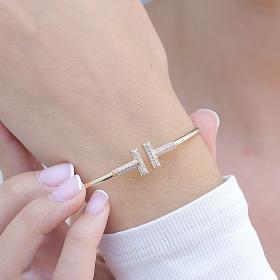 Βραχιόλι Χειροπέδα Χρυσός K14 με Λευκά Ζιργκόν SKU-81180