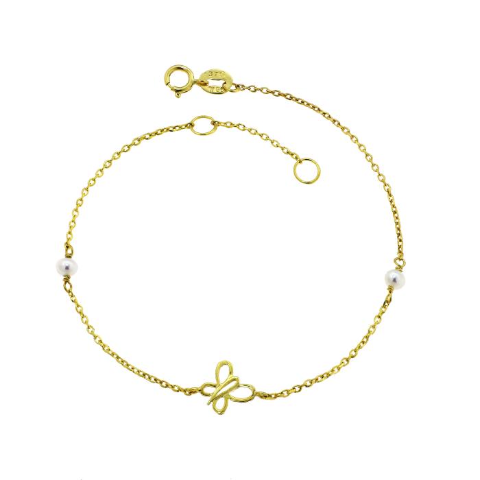 Βραχιόλι Πεταλούδα με Μαργαριτάρια Χρυσός K9 SKU-81730