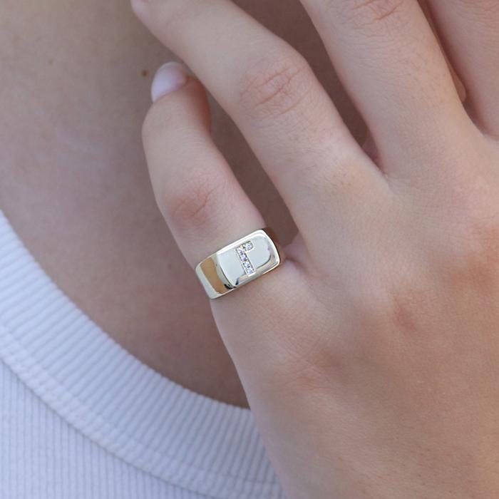 Δαχτυλίδι Σεβαλιέ Μονόγραμμα με Διαμάντια Χρυσός K14 SKU-81210