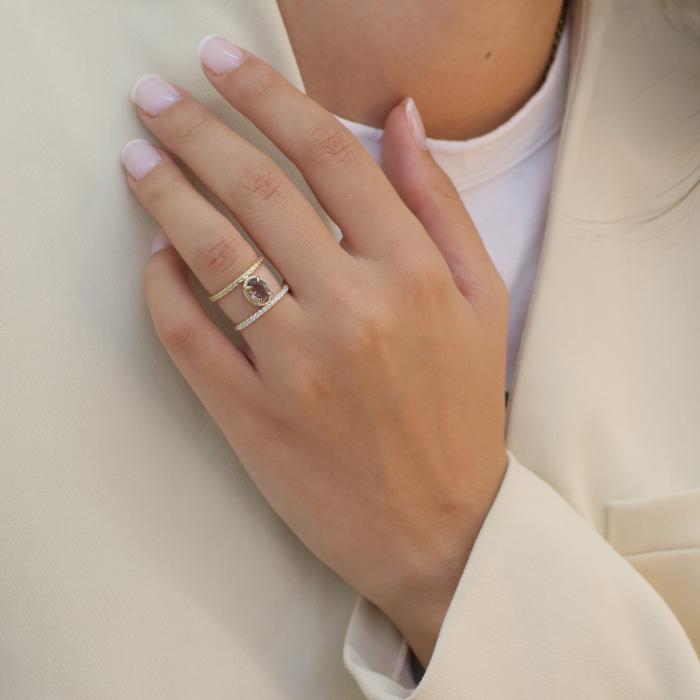 Γυναικείο Δαχτυλίδι Χρυσός K9 με Smoke Quartz & Ζιργκόν SKU-81081