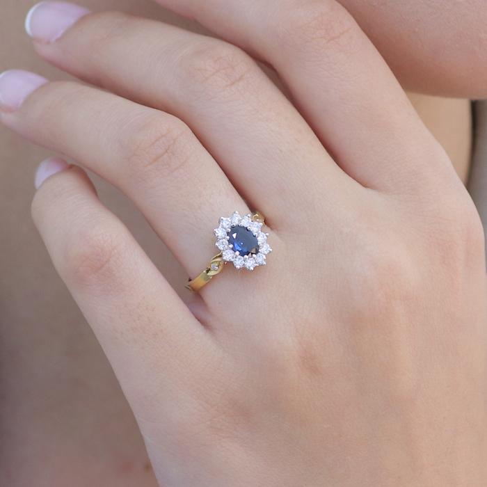 Δαχτυλίδι Ροζέτα Λευκόχρυσος & Χρυσός K18 με Διαμάντια & Ζαφείρι SKU-81189