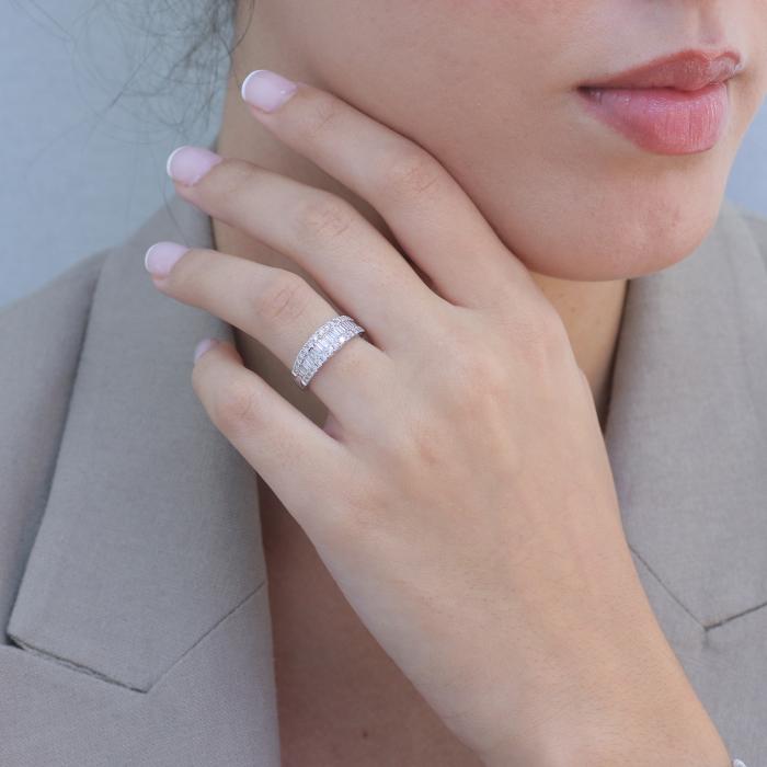 Δαχτυλίδι με Διαμάντια Baguette Λευκόχρυσος K18 SKU-81194