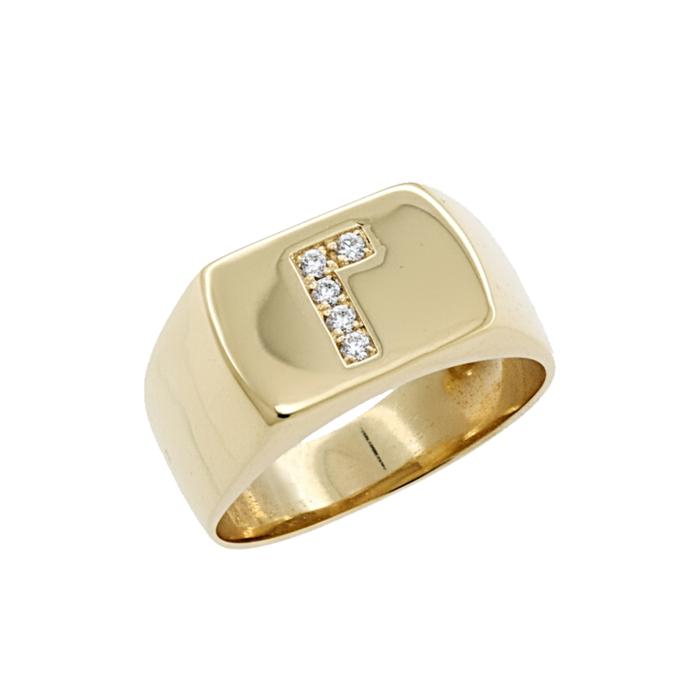 Δαχτυλίδι Μονόγραμμα Σεβαλιέ με Λευκά Ζιργκόν Χρυσός Κ9 SKU-81243