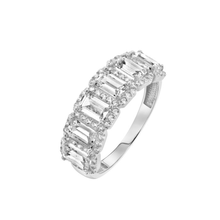 Δαχτυλίδι Σειρέ Ροζέτα Λευκόχρυσος 14Κ με Λευκά Ζιργκόν SKU-81656