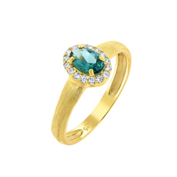 Δαχτυλίδι Ροζέτα με Πράσινο & Λευκά Ζιργκόν Χρυσός K9 SKU-81743