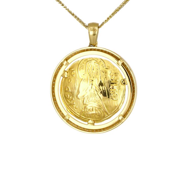 Βυζαντινό Κολιέ Διπλής Όψεως με Λευκά Ζιργκόν Χρυσός K14 SKU-81127