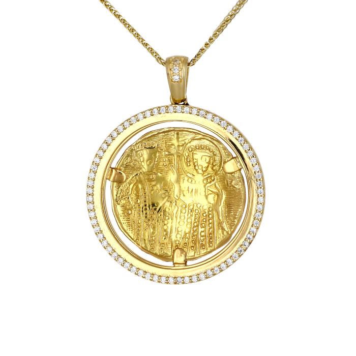 Βυζαντινό Κολιέ Διπλής Όψεως με Λευκά Ζιργκόν Χρυσός K14 SKU-81127