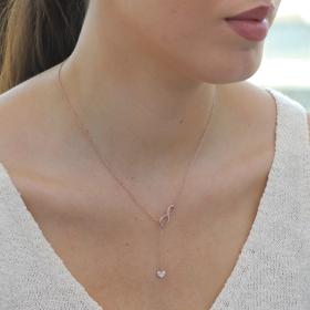 Κολιέ Ροζ Χρυσός K14 με Λευκά Ζιργκόν SKU-81162