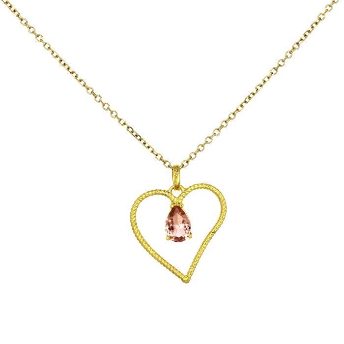 Κολιέ Καρδιά Χρυσός K9 με Ροζ Ζιργκόν SKU-81709