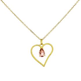 Κολιέ Καρδιά Χρυσός K9 με Ροζ Ζιργκόν SKU-81709