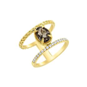 Γυναικείο Δαχτυλίδι Χρυσός K9 με Smoke Quartz & Ζιργκόν SKU-81081