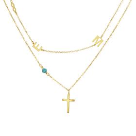 Γυναικείο Κολιέ με Σταυρό Διπλή Αλυσίδα & Μονόγραμμα Χρυσός Κ14 SKU-81242