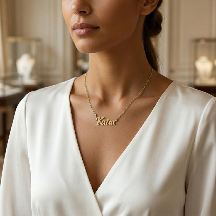 Κολιέ με Όνομα 'Κάτια' Χρυσός Κ14 με Διαμάντι SKU-81950