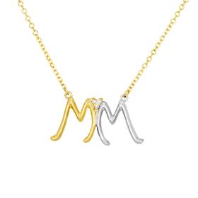 Κολιέ Μονόγραμμα 'Μ' Λευκόχρυσος Κ14 με Διαμάντια SKU-81128