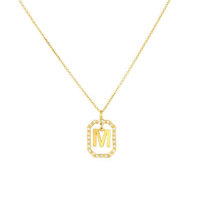 Κολιέ Μονόγραμμα 'Μ' Χρυσός K14 με Λευκά Ζιργκόν SKU-81130