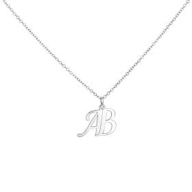 Κολιέ Μονογράμματα ''ΑΒ'' Λευκόχρυσος Κ14 με Διαμάντι SKU-81949