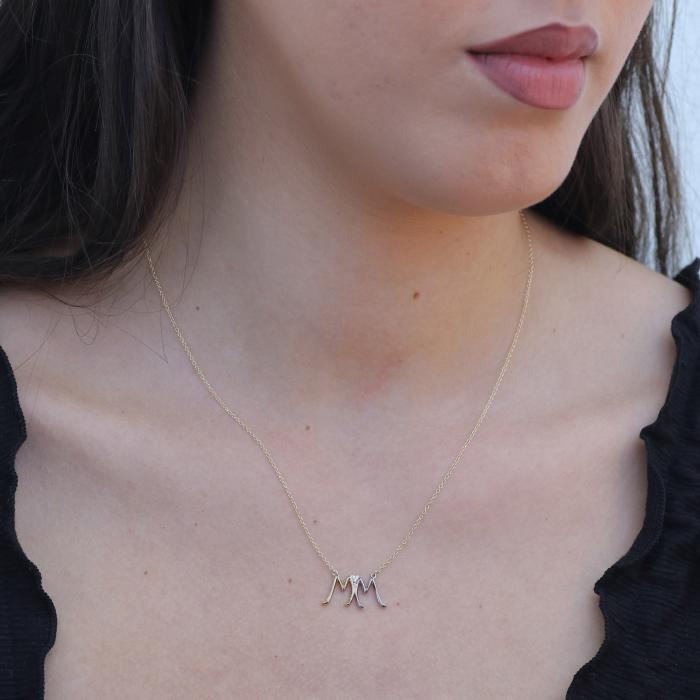 Κολιέ Μονόγραμμα 'Μ' Λευκόχρυσος Κ14 με Διαμάντια SKU-81128