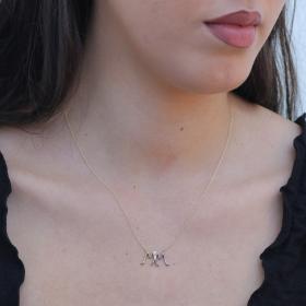 Κολιέ Μονόγραμμα 'Μ' Λευκόχρυσος Κ14 με Διαμάντια SKU-81128