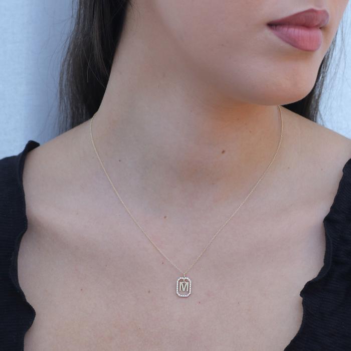 Κολιέ Μονόγραμμα 'Μ' Χρυσός K14 με Λευκά Ζιργκόν SKU-81130