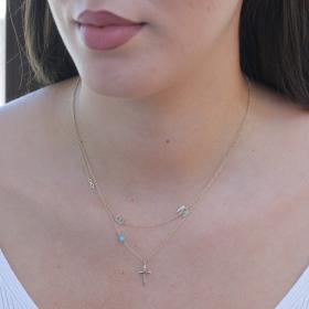 Γυναικείο Κολιέ με Σταυρό Διπλή Αλυσίδα & Μονόγραμμα Χρυσός Κ14 SKU-81242