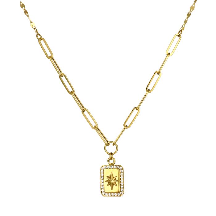 Κολιέ  με Αστέρι με Λευκά Ζιργκόν Χρυσός K14 SKU-81642