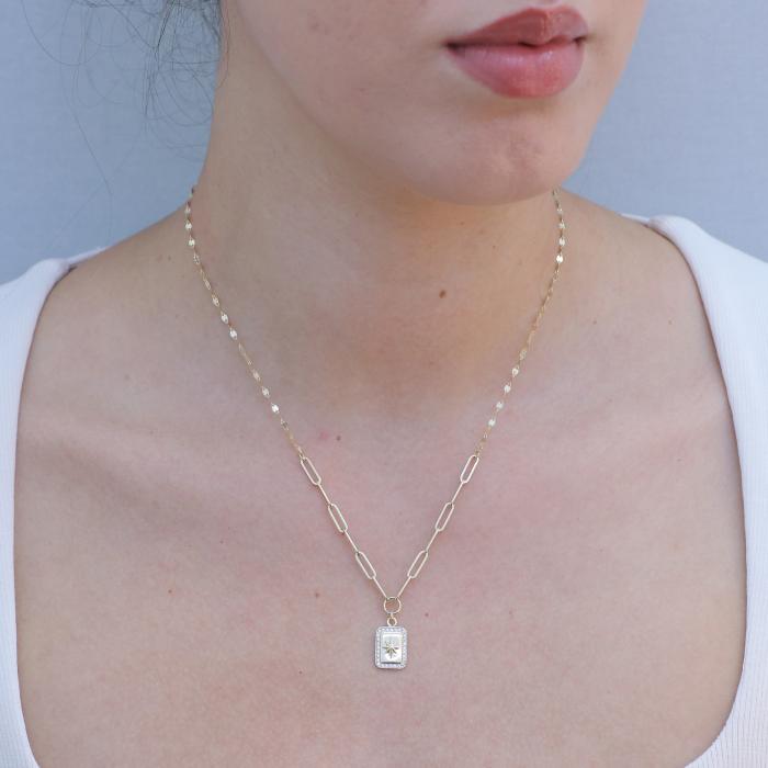 Κολιέ  με Αστέρι με Λευκά Ζιργκόν Χρυσός K14 SKU-81642