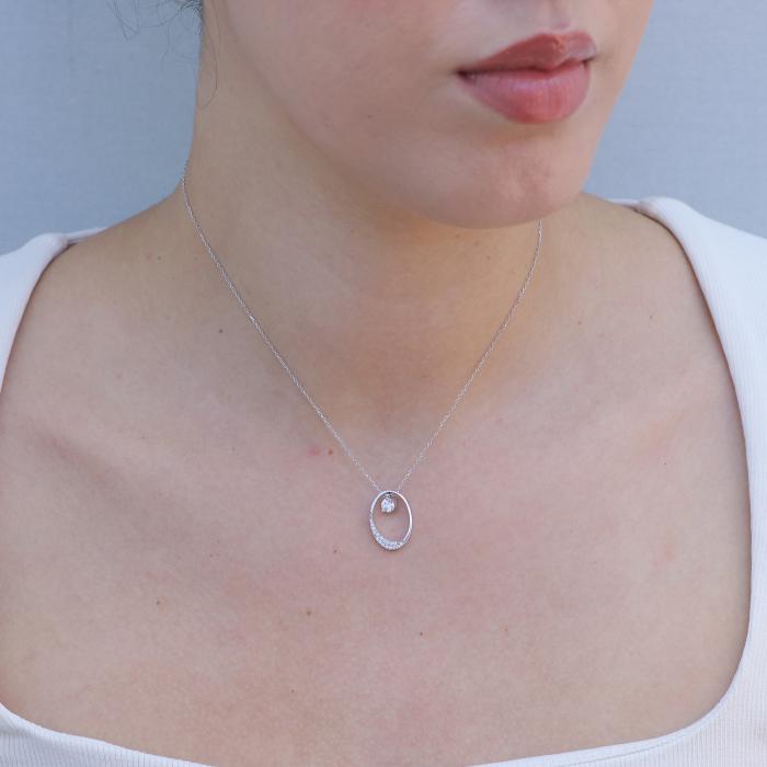 Κολιέ Λευκόχρυσος K14 με Λευκά Ζιργκόν SKU-81648