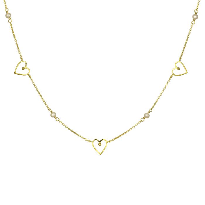 Κολιέ Καρδιές με Μαργαριτάρι Χρυσό K9 SKU-81735