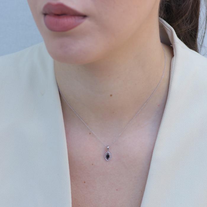 Κολιέ Λευκόχρυσο Κ14 με Διαμάντια & Ζαφείρι SKU-81749