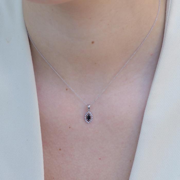 Κολιέ Λευκόχρυσο Κ14 με Διαμάντια & Ζαφείρι SKU-81749