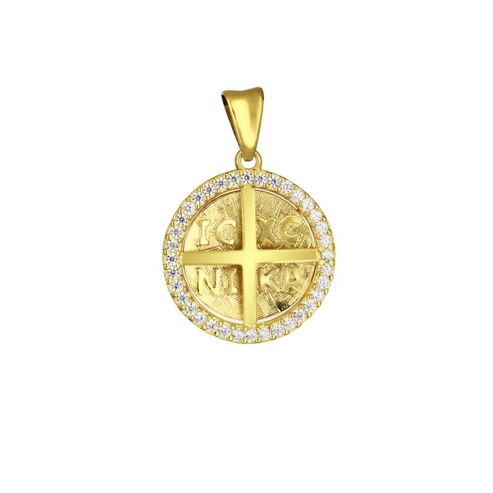 Φυλαχτό Κωνσταντινάτο Διπλής Όψεως Χρυσός K9 με Ζιργκόν SKU-81774