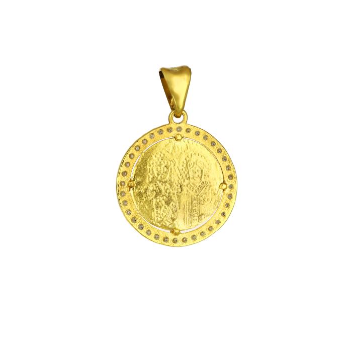 Φυλαχτό Κωνσταντινάτο Διπλής Όψεως Χρυσός K9 με Ζιργκόν SKU-81774