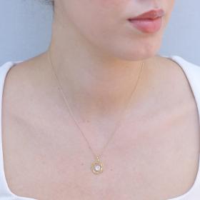 Μενταγιόν Λευκόχρυσος & Χρυσός Κ9 με Ζιργκόν SKU-81887