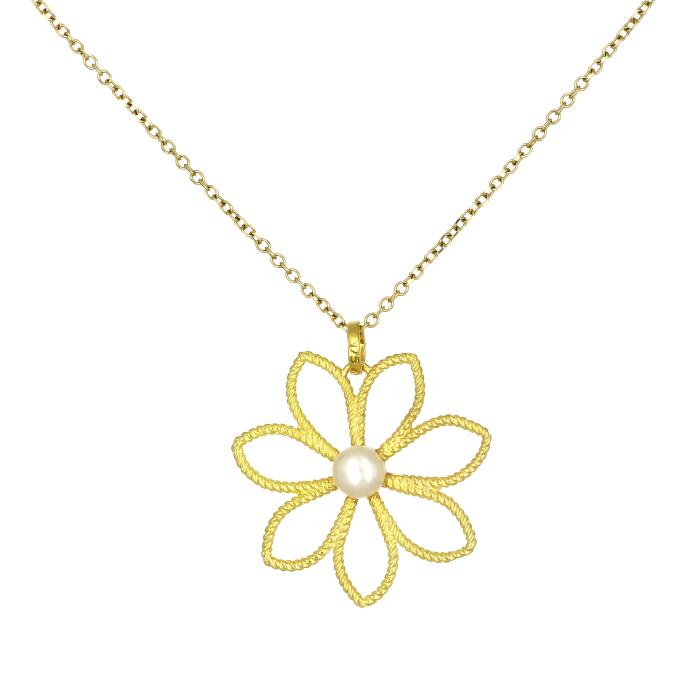 Μενταγιόν Λουλούδι Χρυσός K9 με Μαργαριτάρι SKU-81745