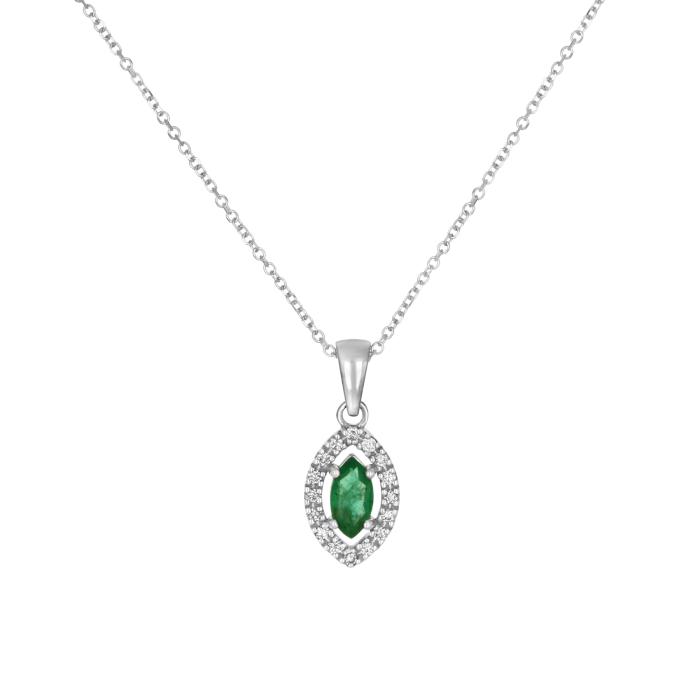 Κολιέ Λευκόχρυσος K14 με Διαμάντια και Κεντρικό Σμαράγδι SKU-81746