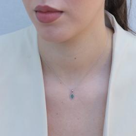 Κολιέ Λευκόχρυσος K14 με Διαμάντια και Κεντρικό Σμαράγδι SKU-81746