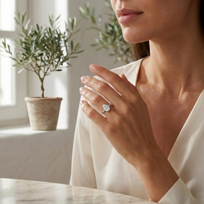 Μονόπετρο Δάκρυ με Διαμάντι Lab Grown Λευκόχρυσος K18 SKU-81983