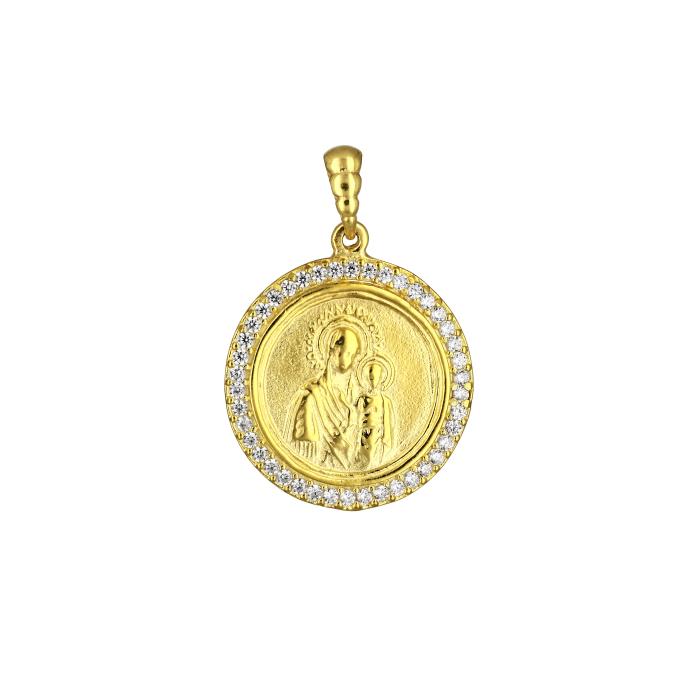 Φυλαχτό Παναγία Χρυσό K9 με Λευκά Ζιργκόν SKU-81767